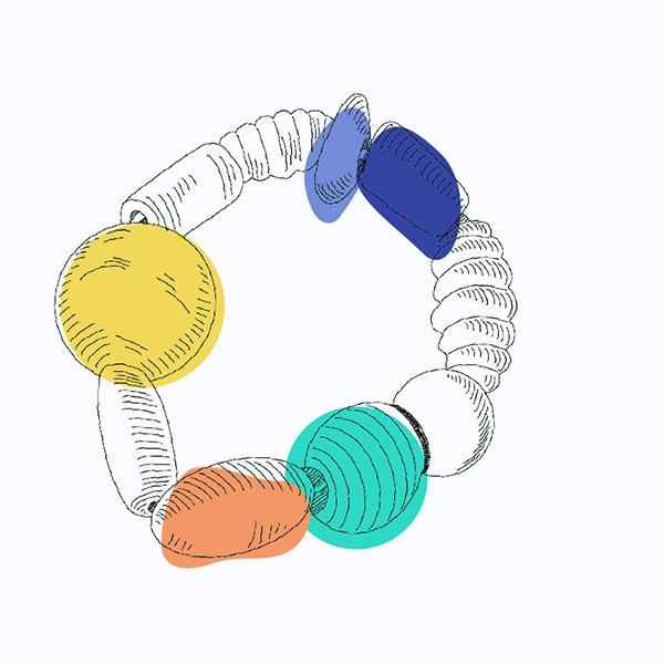 Zeichnung eines Armbands mit unterschiedlichen Objekten